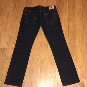 True Religion dark washed jeans.